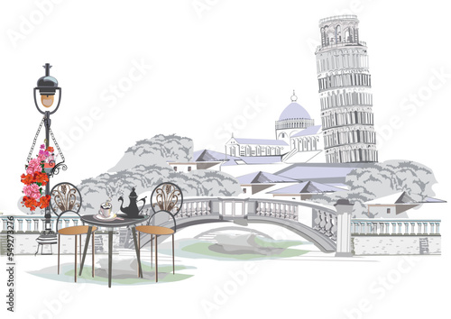 Photography Series of travel backgrounds with Italian sights, street cafes and architectural views