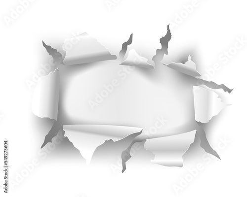 Vector torn white paper hole on a white background