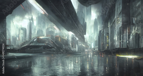 Digital Illustration Futuristic Dystopian Cityscape