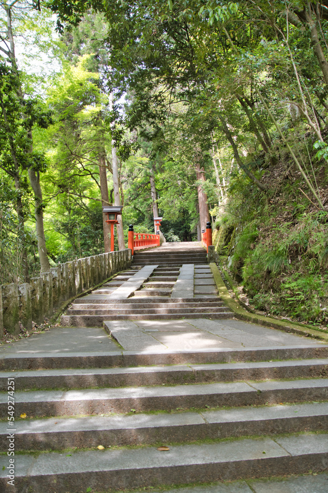 The stairway and lantern of Kurama-Dera temple.   Kyoto Japan
