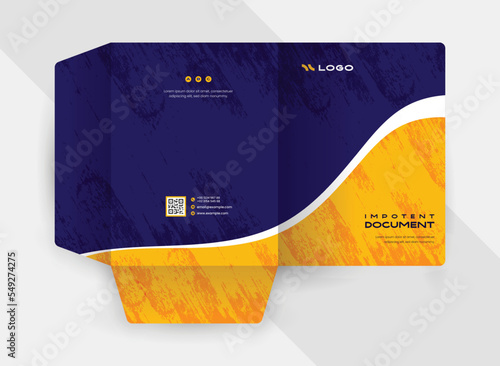 Business presentation folder template for corporate office with blue and yellow color