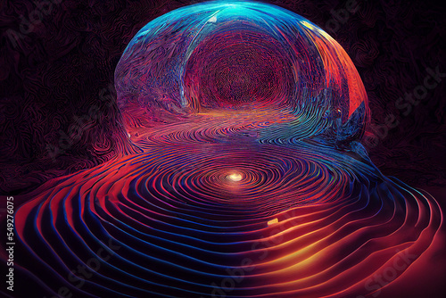 Creative digital abstract psychedelic labyrinth space. Maze and solution concept. 3D Rendering