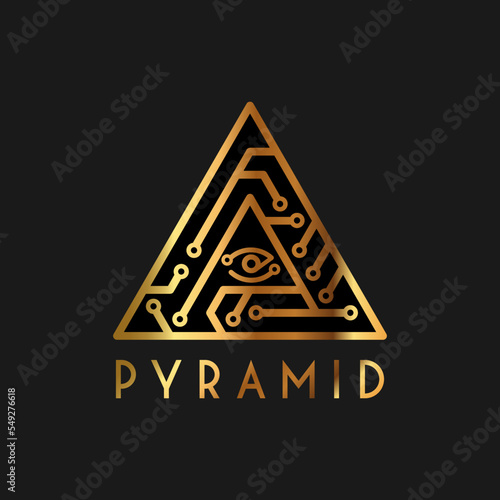 Digital golden pyramid with eye logo.  Masonic Symbol
