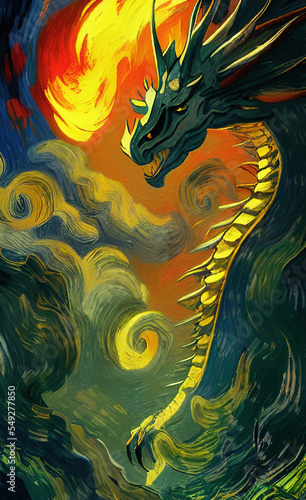 Fantasy mystical evil dragon digital art painting