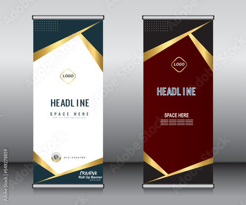 Roll up banner template design,banner layout, advertisement, pull up, polygon background.