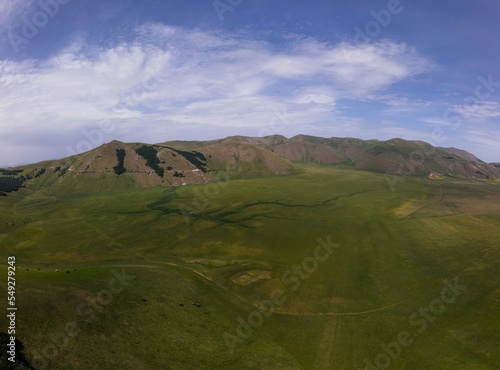 Aerial view of the plains of castelluccio di norcia fields