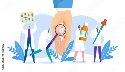 Medicine research concept, vector illustration. Medical laboratory make pharmaceutical test by chemistry science. Man woman doctor