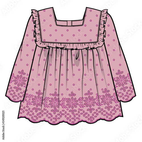SCHIFFLI WOVEN TOP FOR TODDLER GIRL AND BABY GIRL SET IN EDITABLE VECTOR