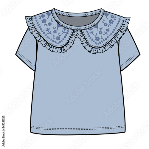 EMBROIDERED PETER PAN COLLAR KNIT TOP FOR TODDLER GIRL AND BABY GIRL SET IN EDITABLE VECTOR