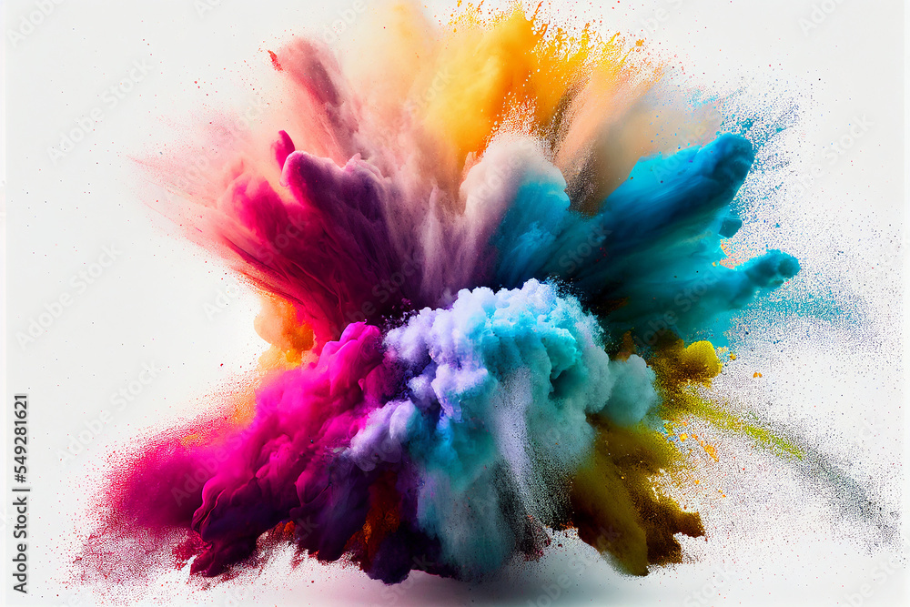 A colourful powder explosion on a white background. A colourful powder explosion on a white background.