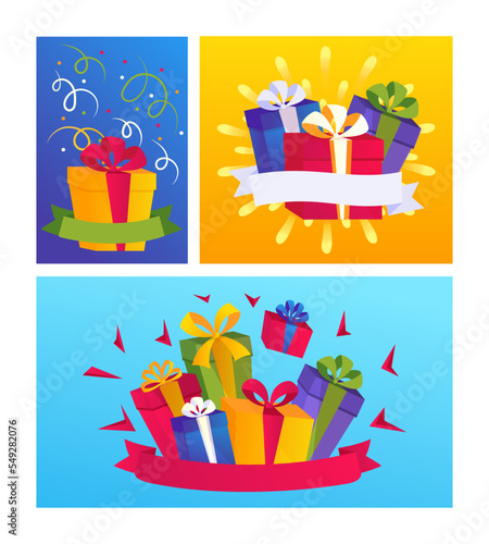 Gift box for flat holiday celebration design, vector illustration. Cartoon pr...