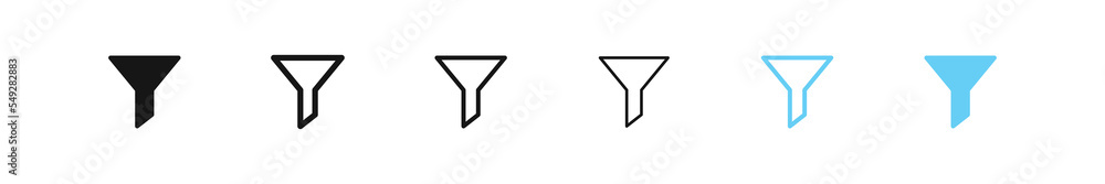 Filter icon. Funnel sign. Filtering symbol. Sorting icons. Black and blue color. Vector sign.