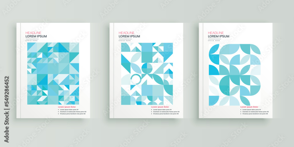 Abstract, Geometric blue book cover, flyer, and annual report designs set.