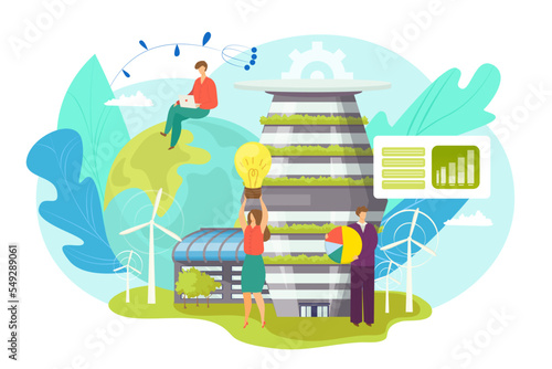 Green economy concept, vector illustration. Business financial growth design, flat people character make eco finance progress. Ecology environment