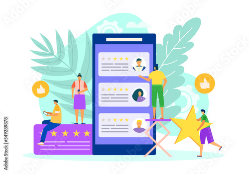 Specialist rating with positive review concept, vector illustration. Business user choice, client vote for good service online. Customer make ranking