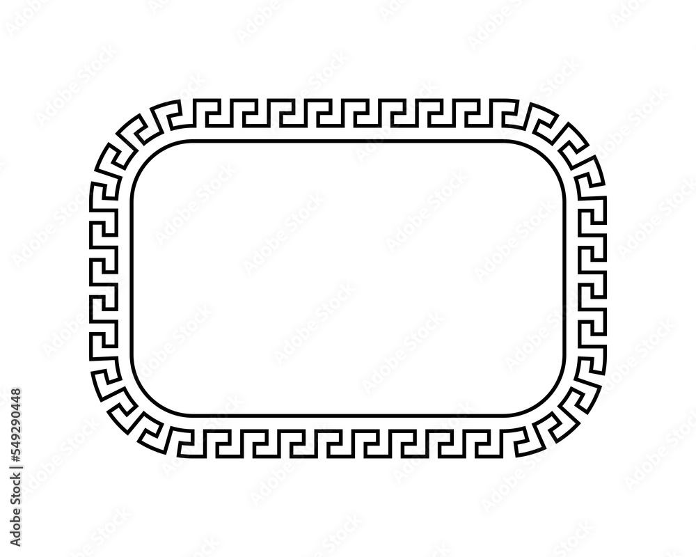 Obraz premium Rounded rectangular antique frame template. Elegant picture and photo frame with decorative ancient greek ornament in retro roman vector style