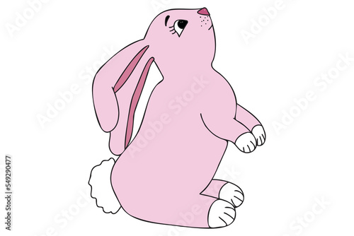 Painted pink rabbit with white paws, designed for New Year, Christmas, cards, clothes and fabric printing, printing and can be used in various occasions