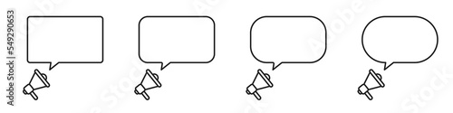 Speech bubbles with megaphone. Speech in chat or dialogue. Set of empty speech bubbles. Vector illustration