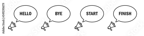 Speech bubbles with megaphone. Speech in chat or dialogue. Set of speech bubbles. Vector illustration
