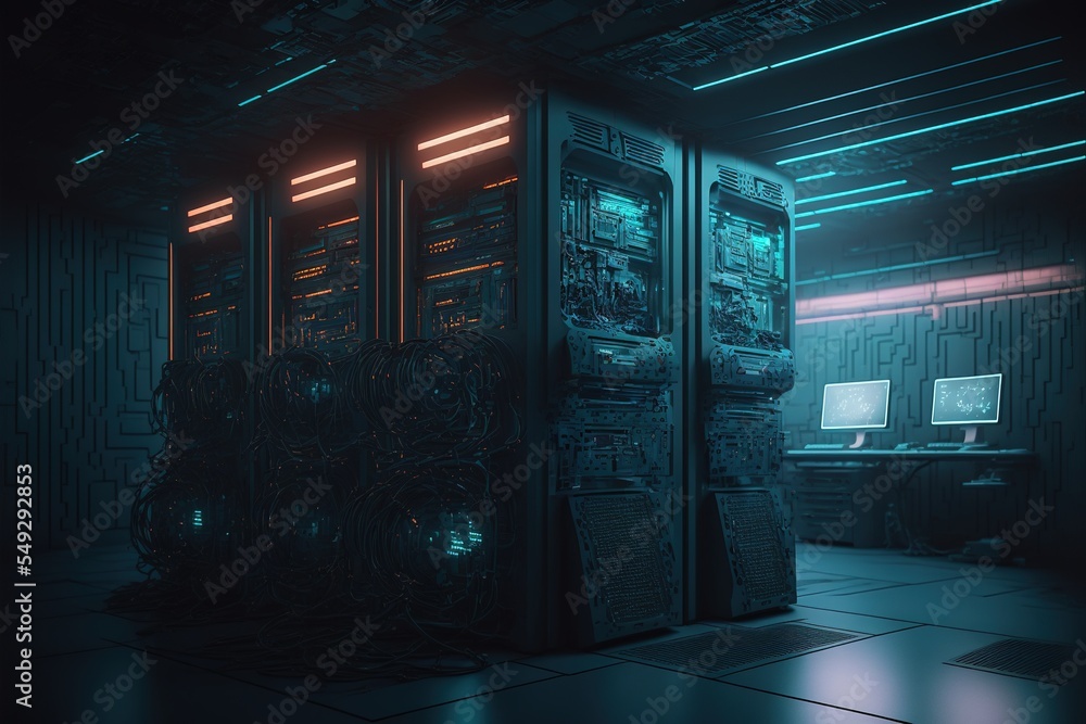 Illustration about the server room. Made by AI. Illustration about the server room. Made by AI.