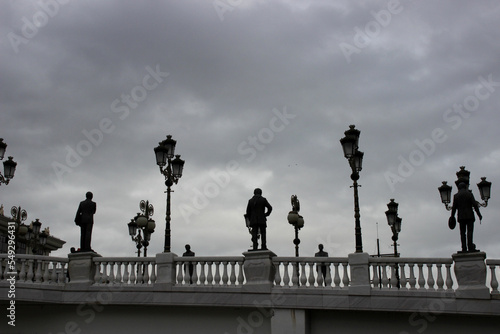 silhouette of a statue on a bridge in Skopje, Macedonia 