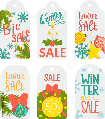 christmas sale tag stickers , winter holiday label vector illustration isolat...