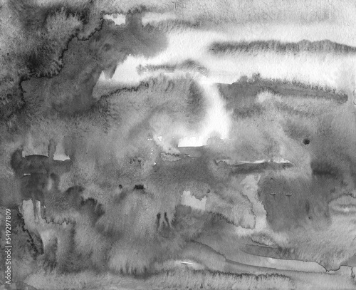 Watercolor abstraction black and white background, smudges, splashes and smudges