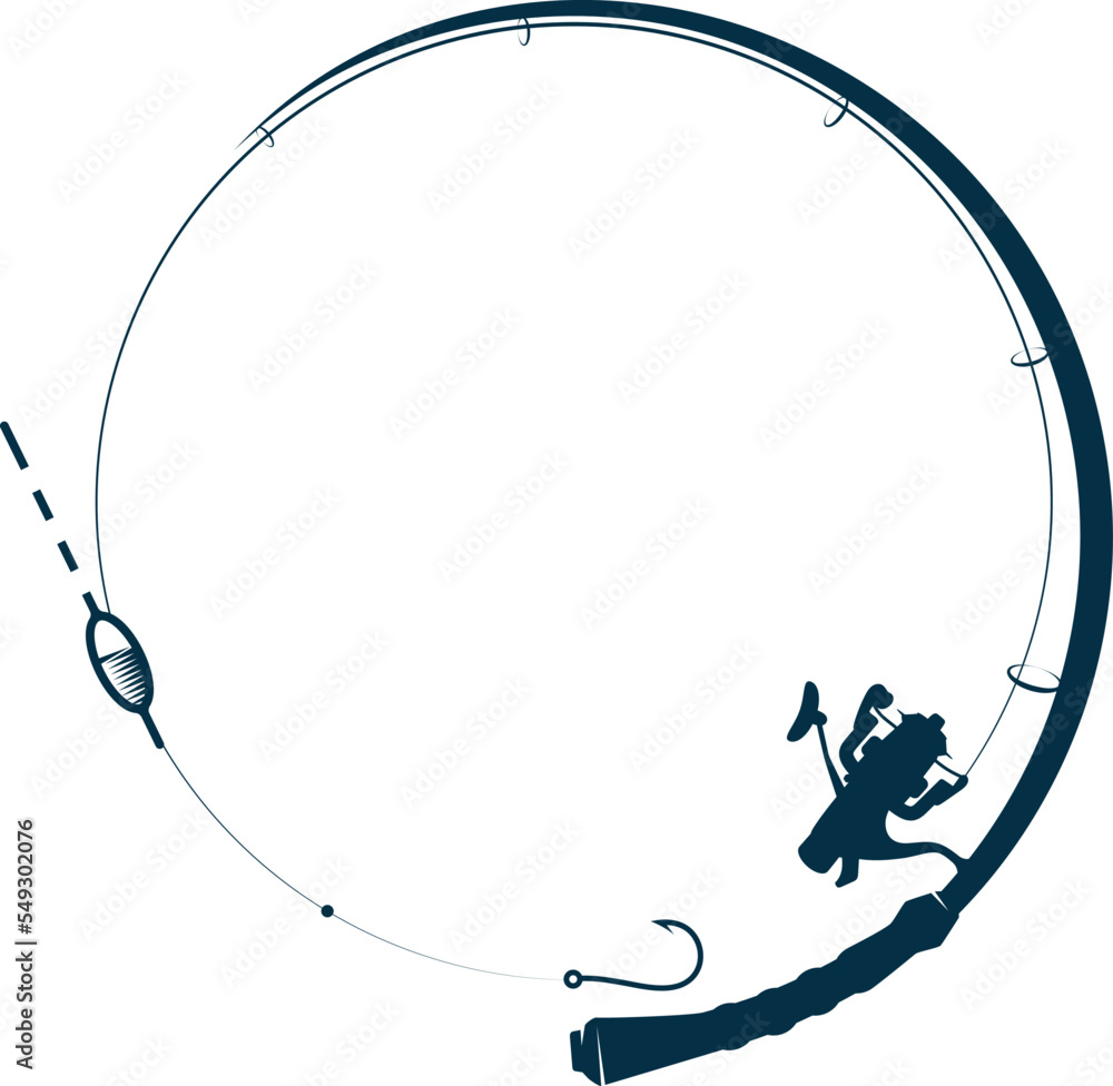 Silhouette for fishing and active hobby. Fishing rod with fishing line  float and hook Stock Vector