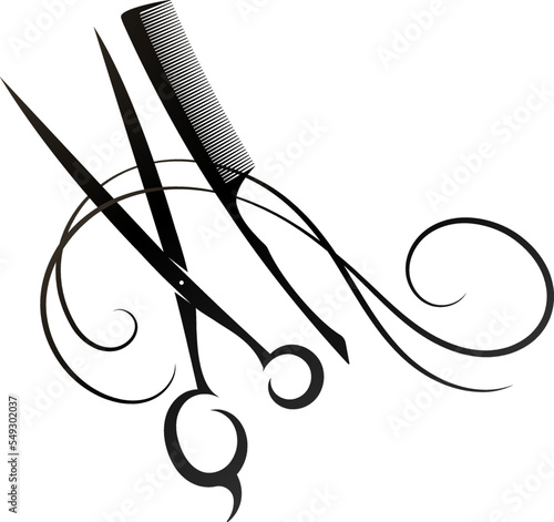Design for beauty and hair salon. Stylist scissors and hairbrush
