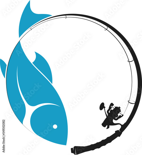 Fishing rod and catch of fish. Silhouette for sport fishing and active hobby