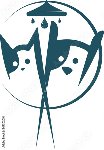 Dog cat symbol for grooming salon. Pet care and washing
