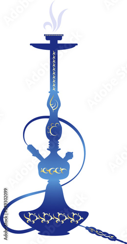 Blue hookah with gold pattern. Design for hookah salon, smoking and relaxation