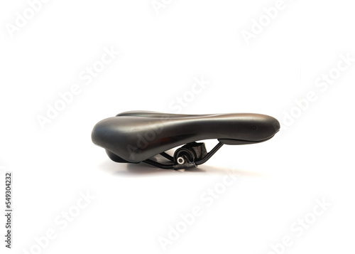 Side view brand new foam bike saddle seat isolated on white background