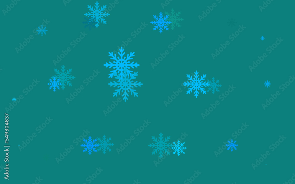 Light BLUE vector background with xmas snowflakes.