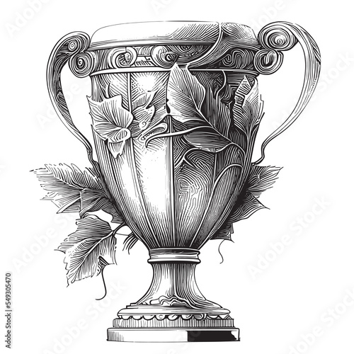 Winner cup engraved hand drawn sketch Vector illustration.