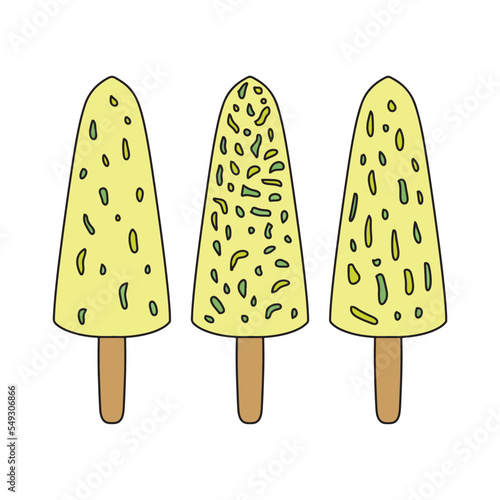 malai kulfi traditional Indian ice cream, frozen dairy dessert from South Asia. Simple vector illustration with outline isolated on white background