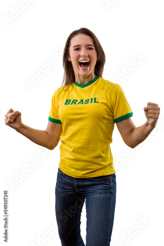 Female brazilian fan celebrating
