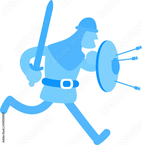 Medieval knight in battle semi flat color vector character. Running figure. Full body personage on white. Medieval period. Simple cartoon style illustration for web graphic design and animation