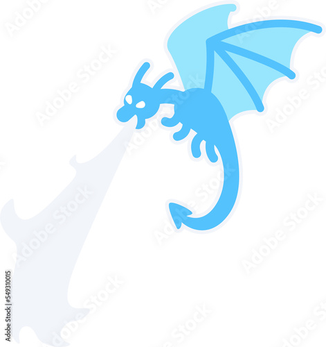 Flying dragon breathing fire semi flat color vector character. Flying figure. Full body personage on white. Mythological beast. Simple cartoon style illustration for web graphic design and animation