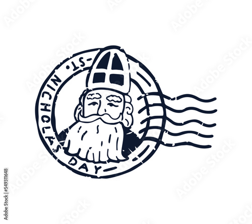 Saint Nicholas. Postage stamp isolated on white background.