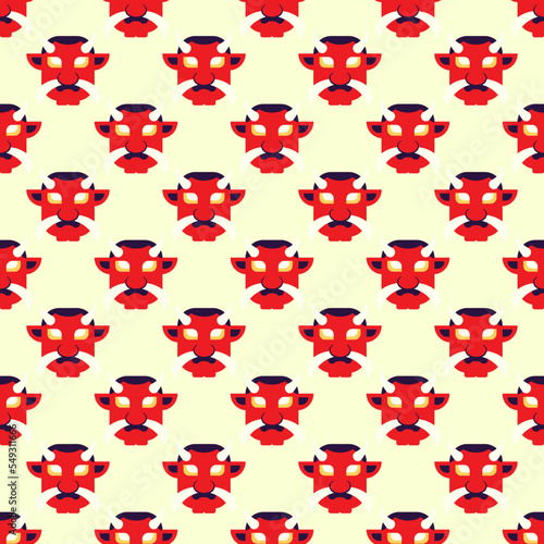 Chinese New Year illustration. Colorful seamless vector pattern of flat devil mask. Vibrant image for web sites, printing and wrapping