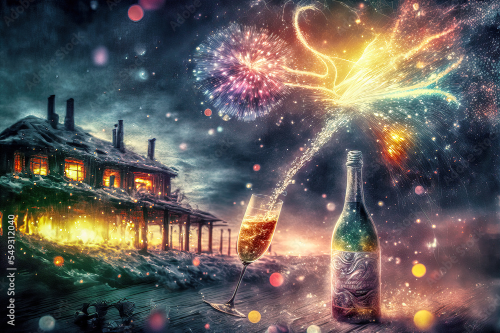 Naklejka premium Silvester Party Feier Neujahr Begrüßung Tradition Alles Neu New Years Eve - AI Digital - Illustration Digital Art