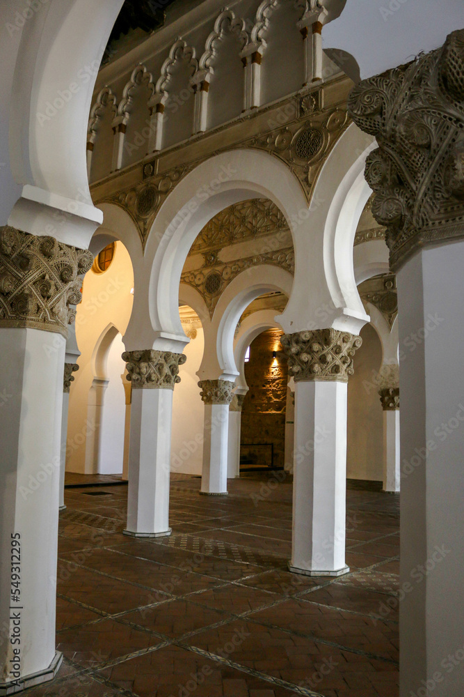 Interiors of the Synagogue of Santa María la Blanca in Toledo, Spain