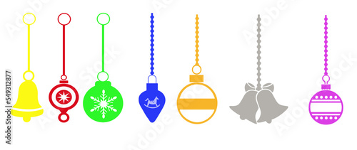 set of Christmas decorations on white background