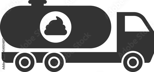 Tanker truck with feces logo. Vacuum truck icon. Flat vector illustration.
