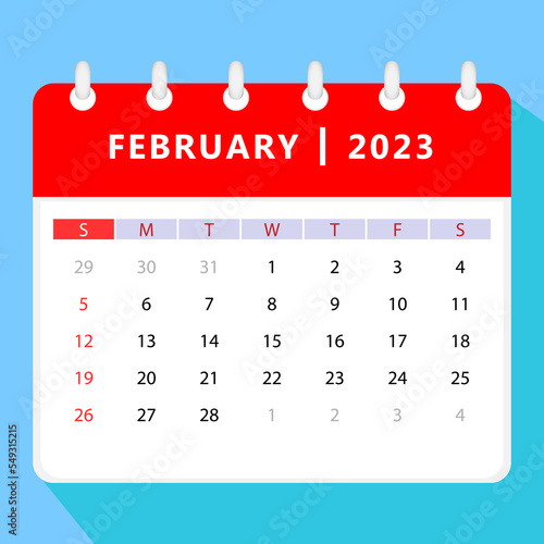 February 2023 calendar template. Vector design.