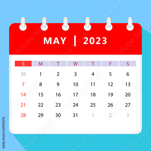 May 2023 calendar template. Vector design.