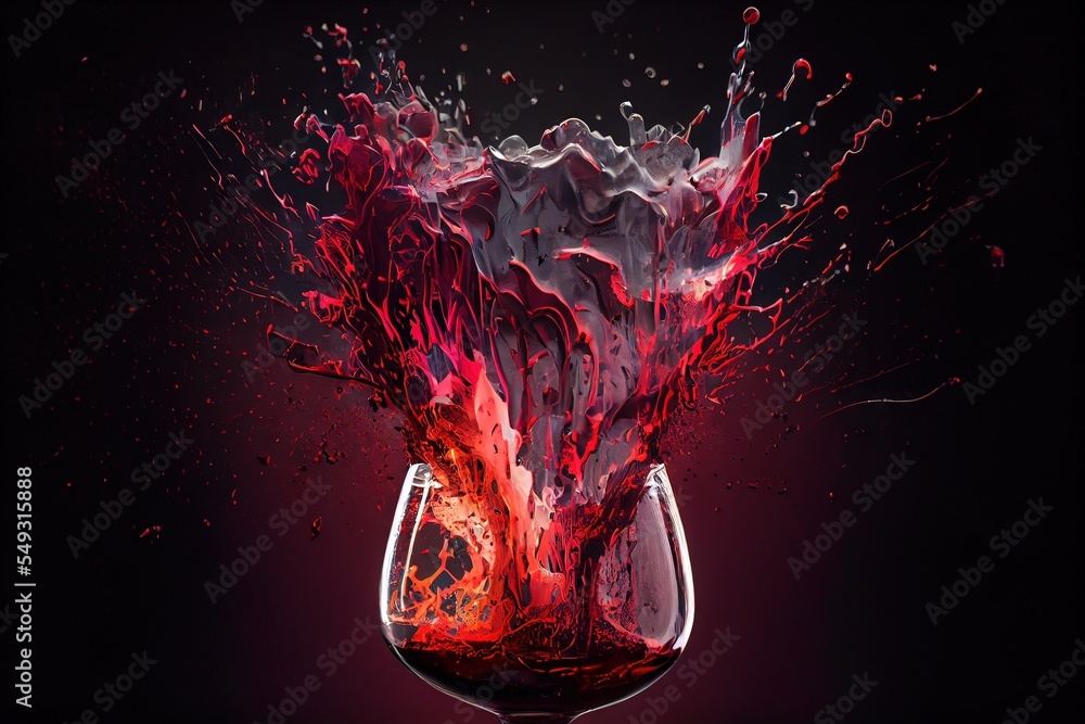 Computergenerated image of exploding glass of red wine merlot