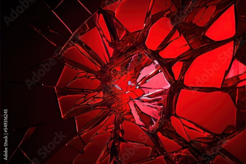 Computer generated image of abstract red shattered glass pattern. Chaotic, messy, and intricate red pattern for wallpaper background photo