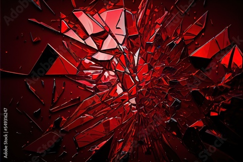 Computer generated image of abstract red shattered glass pattern. Chaotic, messy, and intricate red pattern for wallpaper background
